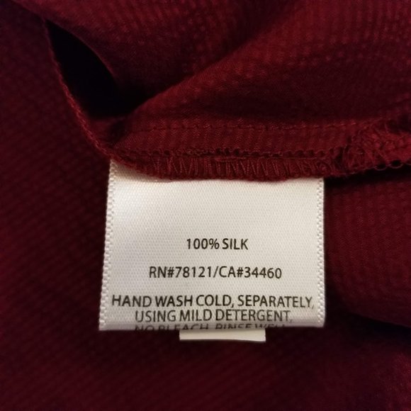 Eileen Fisher Cranberry Red Long Sleeve Hammered Silk Collared Blouse, Sz Small - Picture 4 of 7